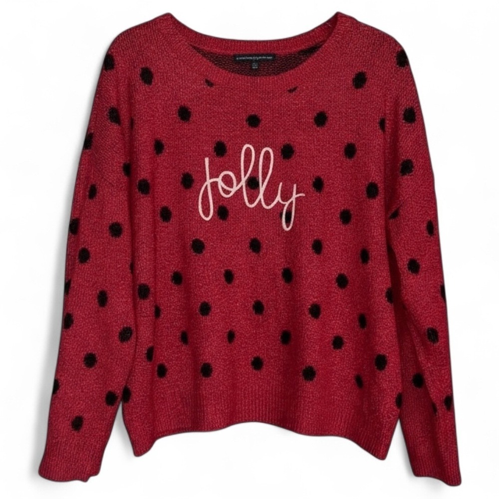 Adrienne Vittadini Womens 2X‎ Red Black Polka Dot Jolly Christmas Sweater - Picture 3 of 9